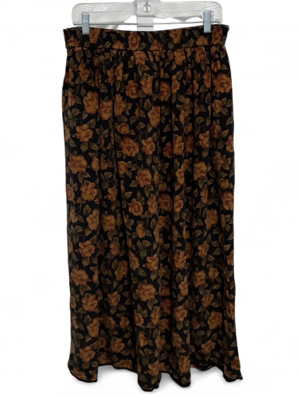 Vintage Jones New York Silk Floral Maxi Skirt in Black and Brown